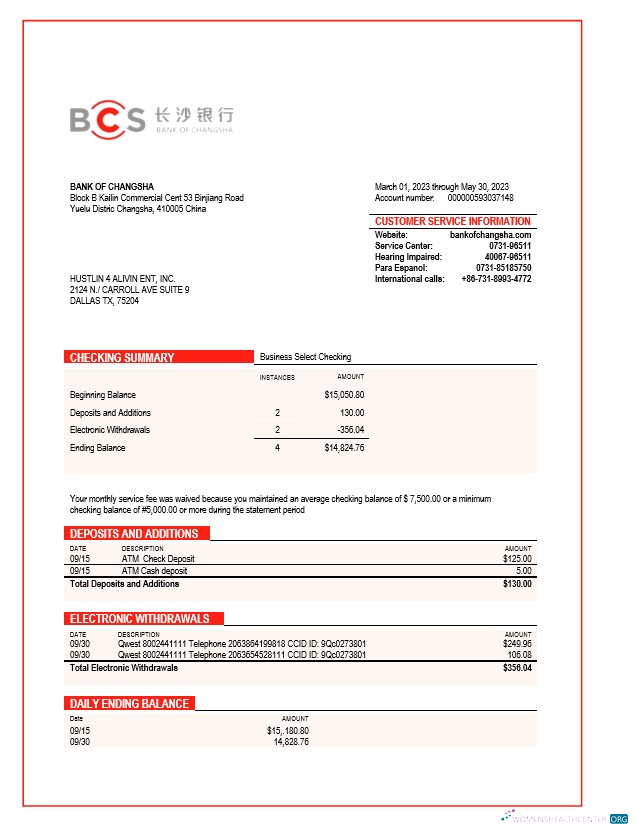 Download Bank of Changsha enterprise statement Word and PDF template Photoshop template